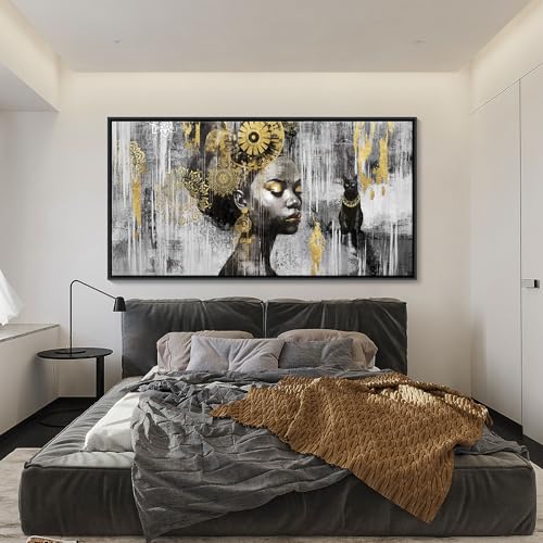 Vibrant African Portrait in Gold and Black