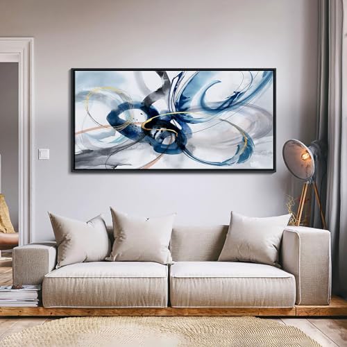 Abstract Blue and White Framed Canvas Art